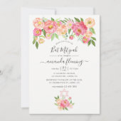 Pastel Pink Waterverf Peonies Bat Mitzvah Kaart (Voorkant)