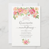 Pastel Pink Waterverf Peonies Quinceañera Kaart (Voorkant)