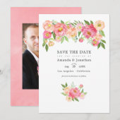 Pastel Pink Waterverf Peonies Weddenfoto Save The Date (Voorkant / Achterkant)