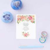 Pastel Pink Waterverf Peonies Weddenschap Flyer (Enkel)