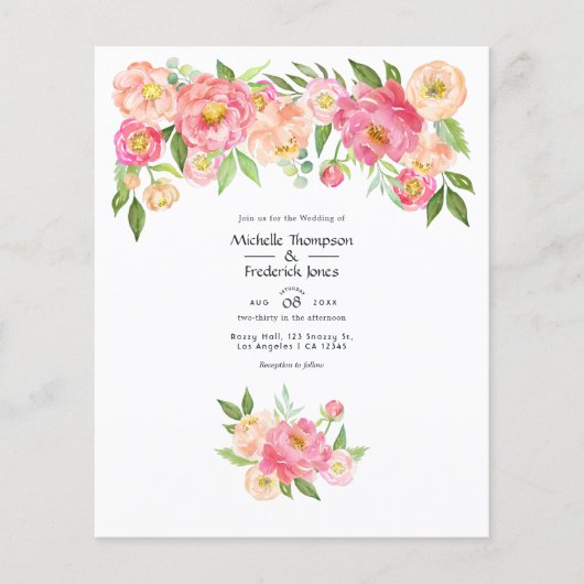 Pastel Pink Waterverf Peonies Weddenschap Flyer (Voorkant)