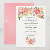 Pastel Pink Waterverf Peonies Wedding Kaart (Voorkant / Achterkant)