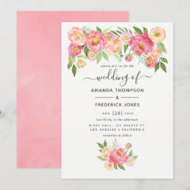 Pastel Pink Waterverf Peonies Wedding Kaart