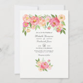 Pastel Pink Waterverf Peony QR Code RSVP Weddensch Kaart (Voorkant)