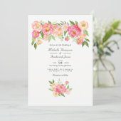 Pastel Pink Waterverf Peony QR Code RSVP Weddensch Kaart (Staand voorkant)