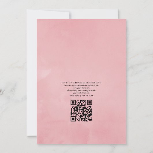 Pastel Pink Waterverf Peony QR Code RSVP Weddensch Kaart (Achterkant)