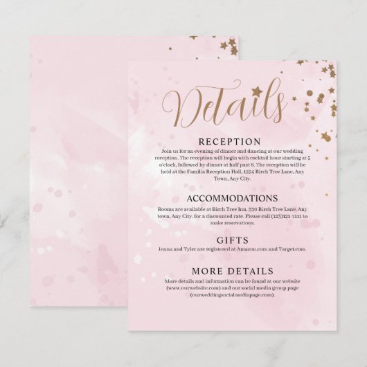 Pastel Pink Waterverf Wedding Enclosure Kaart (Voorkant / Achterkant)