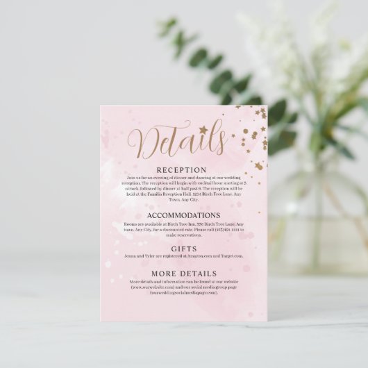 Pastel Pink Waterverf Wedding Enclosure Kaart (Staand voorkant)