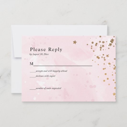 Pastel Pink Waterverf Wedding RSVP Kaart (Voorkant)