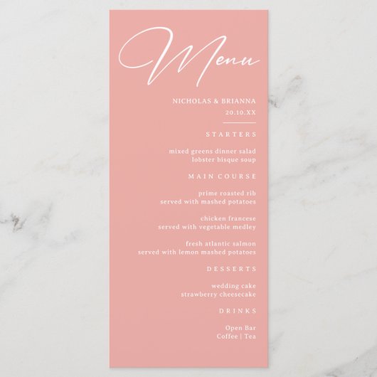 Pastel Pink Wedding Menu (Voorkant)