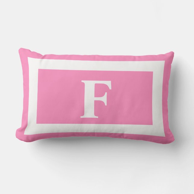 Pastel Pink White Bold Monogram Initiaal buitenshu Buitenkussen (Voorkant)