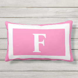Pastel Pink White Bold Monogram Initiaal buitenshu Buitenkussen