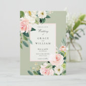 Pastel Pink White en Green Floral Wedding Kaart (Staand voorkant)