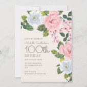 Pastel Pink White Floral Woman's 100e verjaardag Kaart (Voorkant)