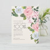 Pastel Pink White Floral Woman's 100e verjaardag Kaart (Staand voorkant)