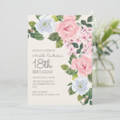 Pastel Pink White Floral Woman's 18e verjaardag Kaart (Staand voorkant)
