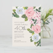 Pastel Pink White Floral Woman's 40e verjaardag Kaart (Staand voorkant)