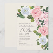 Pastel Pink White Floral Woman's 70ste verjaardag Kaart (Voorkant / Achterkant)