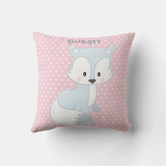 Pastel Pink-White Polka-Dot Baby Fox Monogram Kussen (Achterkant)