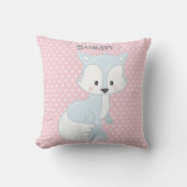 Pastel Pink-White Polka-Dot Baby Fox Monogram Kussen (Voorkant)