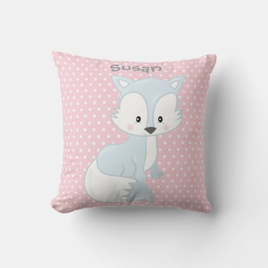 Pastel Pink-White Polka-Dot Baby Fox Monogram Kussen (Voorkant)