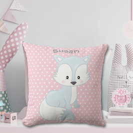 Pastel Pink-White Polka-Dot Baby Fox Monogram Kussen