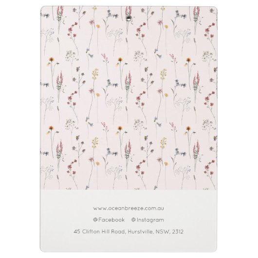 Pastel Pink Wildflower Waterverf Crest Monogram Klembord (Achterkant)