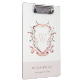 Pastel Pink Wildflower Waterverf Crest Monogram Klembord (Rechts)