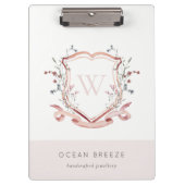 Pastel Pink Wildflower Waterverf Crest Monogram Klembord (Voorkant)