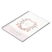Pastel Pink Wildflower Waterverf Crest Monogram Notitieboek (Linkerzijde)