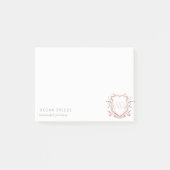 Pastel Pink Wildflower Waterverf Crest Monogram Post-it® Notes (Voorkant)