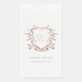 Pastel Pink Wildflower Waterverf Crest Monogram Servet (Voorkant)