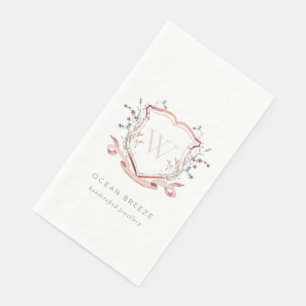 Pastel Pink Wildflower Waterverf Crest Monogram Servet