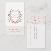 Pastel Pink Wildflower Waterverf Crest Monogram Visitekaartje (Voorkant / Achterkant)