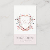 Pastel Pink Wildflower Waterverf Crest Monogram Visitekaartje (Voorkant)
