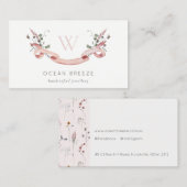 Pastel Pink Wildflower Waterverf Monogram koolstof Visitekaartje (Voorkant / Achterkant)