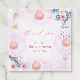 Pastel Pink Winter Snowflake Floral Baby Shower  Bedankjes Labels