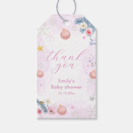 Pastel Pink Winter Snowflake Floral Baby Shower  Cadeaulabel