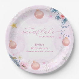 Pastel Pink Winter Snowflake Floral Baby Shower  Papieren Bordje