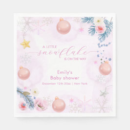 Pastel Pink Winter Snowflake Floral Baby Shower  Servet
