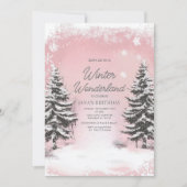 Pastel Pink Winter Wonderland Birthday Party Kaart (Voorkant)
