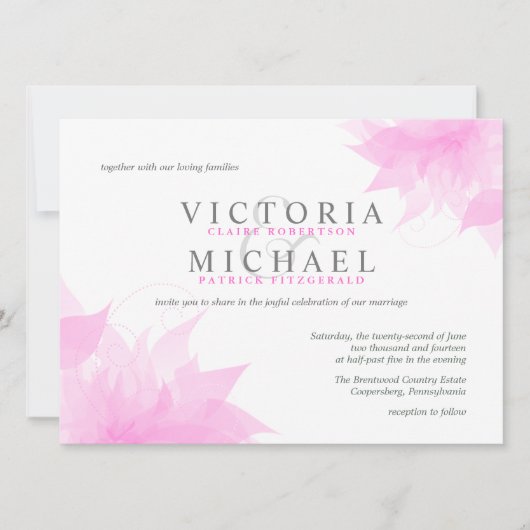 Pastel Pink Wispy Floral Wedding Invitation Kaart (Voorkant)