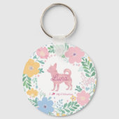 Pastel Pink Wreath Chihuahua - Custom Photo  Sleutelhanger (Voorkant)