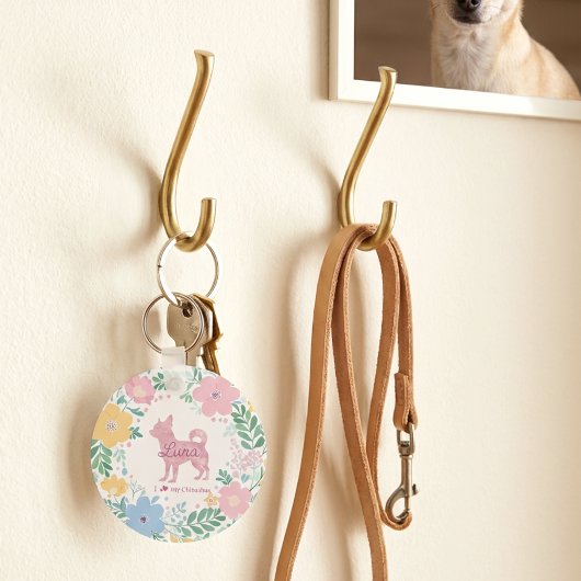 Pastel Pink Wreath Chihuahua - Custom Photo  Sleutelhanger