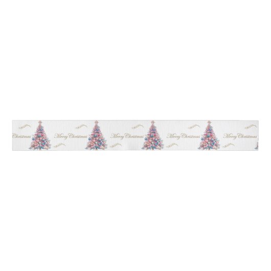 Pastel Pink Xmas Trees Christmas  Grosgrain Lint (Voorkant)