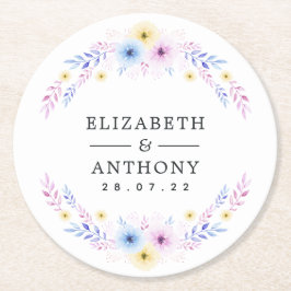 Pastel Pink, Yellow and Blue Floral Wedding Ronde Kartonnen Onderzetter