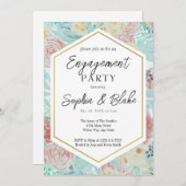 Pastel Pink & Yellow Floral Engagement Party Kaart (Voorkant / Achterkant)