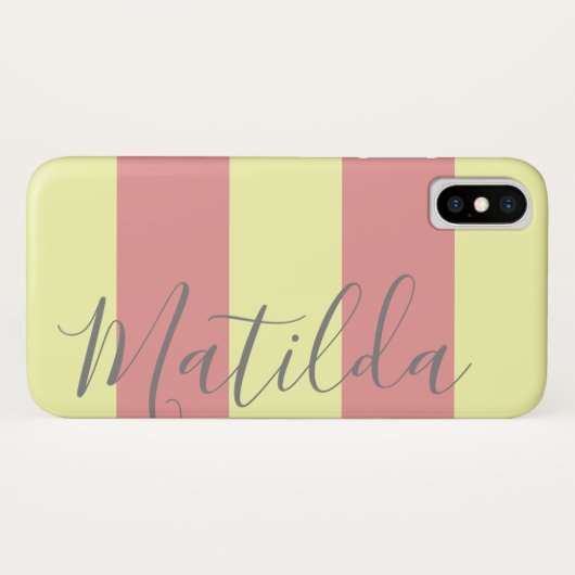 Pastel Pink Yellow Stripe Persoonlijke benaming Case-Mate iPhone Case (Achterkant (horizontaal))