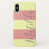 Pastel Pink Yellow Stripe Persoonlijke benaming Case-Mate iPhone Case (Achterkant)