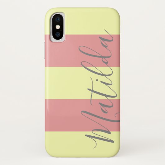 Pastel Pink Yellow Stripe Persoonlijke benaming Case-Mate iPhone Case (Achterkant)